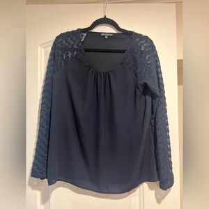Adrianna Papell Navy Lace Sleeve Blouse